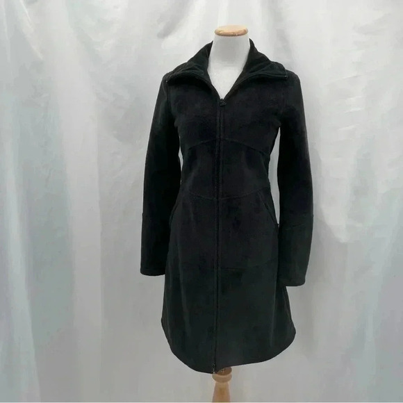 Athleta Women's Long Sherpa Minka Coat XS Black Fleece Zipper Closure Pockets - Picture 1 of 16
